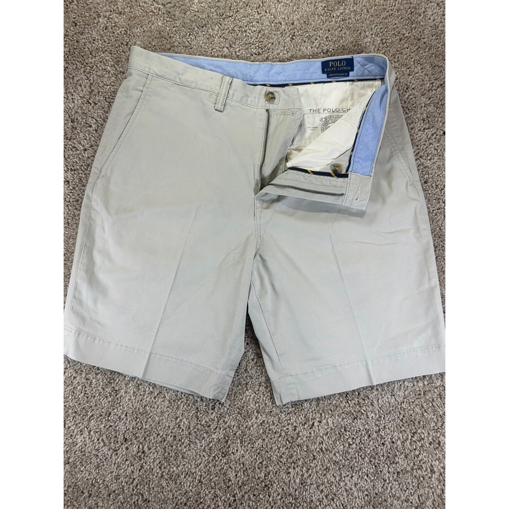 Polo Ralph Lauren Chino Shorts Men 34 Tan Khaki Stretch Classic Fit Cotton Twill